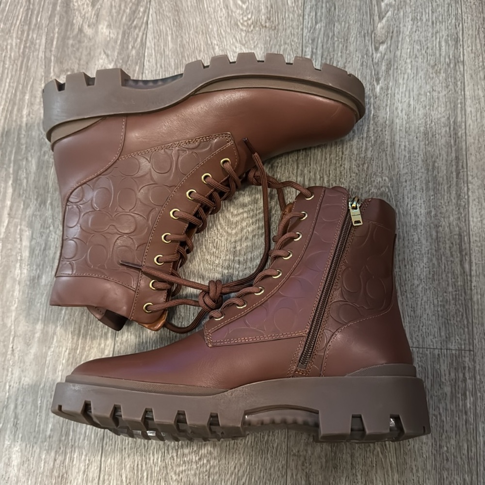 NEW Coach Citysole signature brown embossed leather boots men’s sz 8.5D - Picture 7 of 11